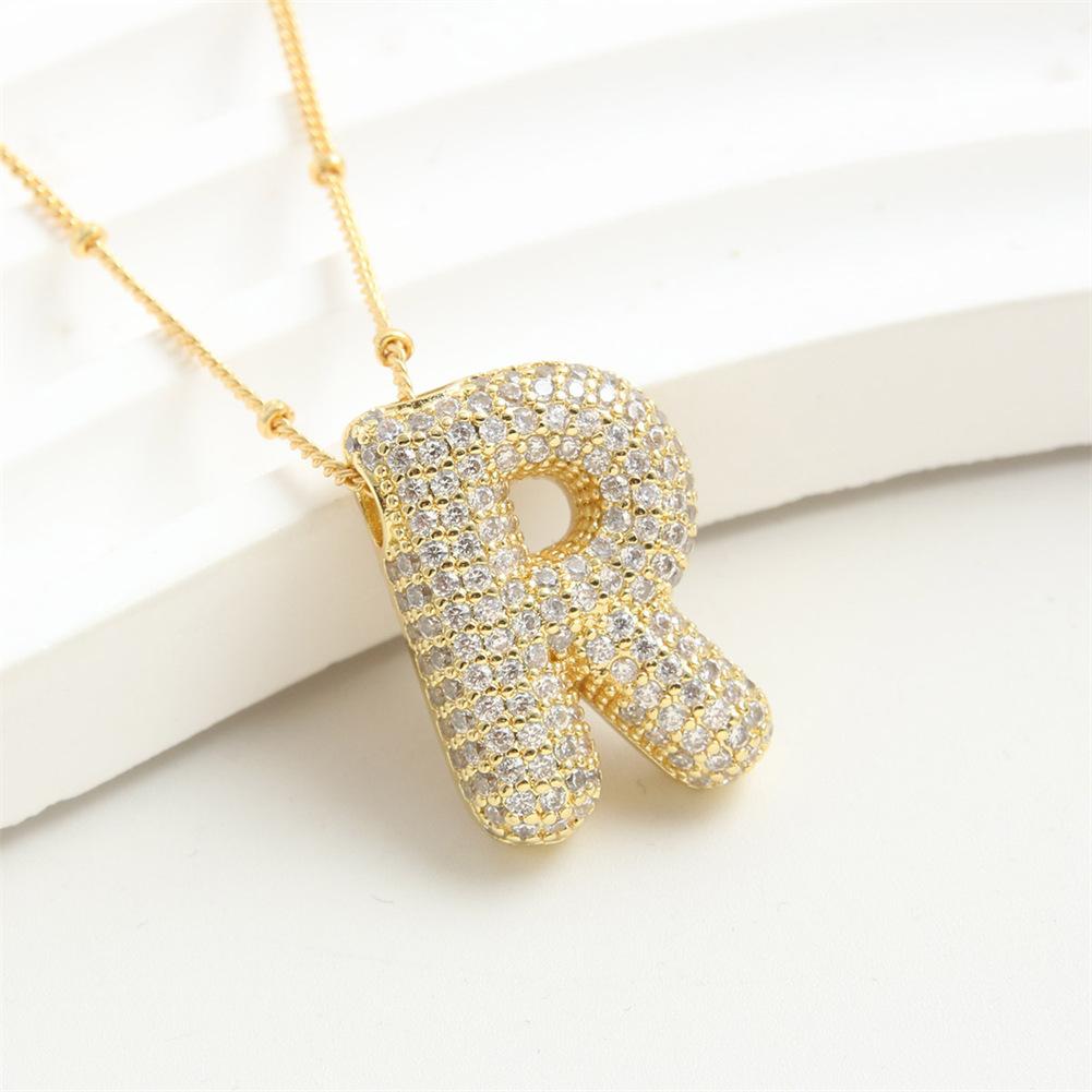 Light Luxury Brass 26 English Bubble Letter Zircon Large Pendant For Women's Party Jewelry Necklace