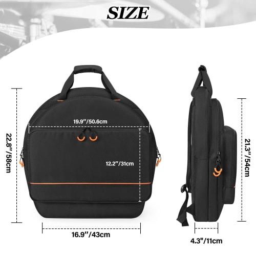 Damero Cymbal Bag Backpack, Fits Up To 22-inch Cymbals, Double-Layer Cymbal Case with 6mm Padded Dividers and Stick Storage Pocket