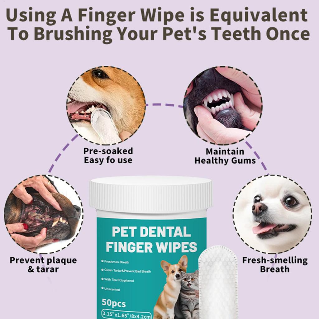 Pet Disposable Cleaning Wipes Dog Teeth Cleaning Finger Wipes Cat Ear and Eye Beauty Wipes Cat Hygiene and Beauty Products 50pcs