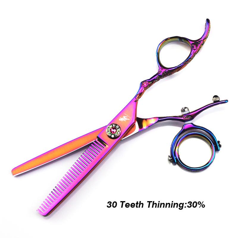 6.0" Plum Blossom 720° Rotating Handle Multi-Function Hairdressing Scissors: Color Straight, Serrated, and Thinning Shears