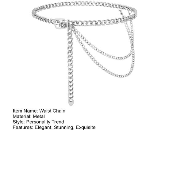 Metal Waist Chain for Women Single/Multi-layer Adjustable Long Chain Belt Body Belly Jewelry for Dresses Jeans Trousers