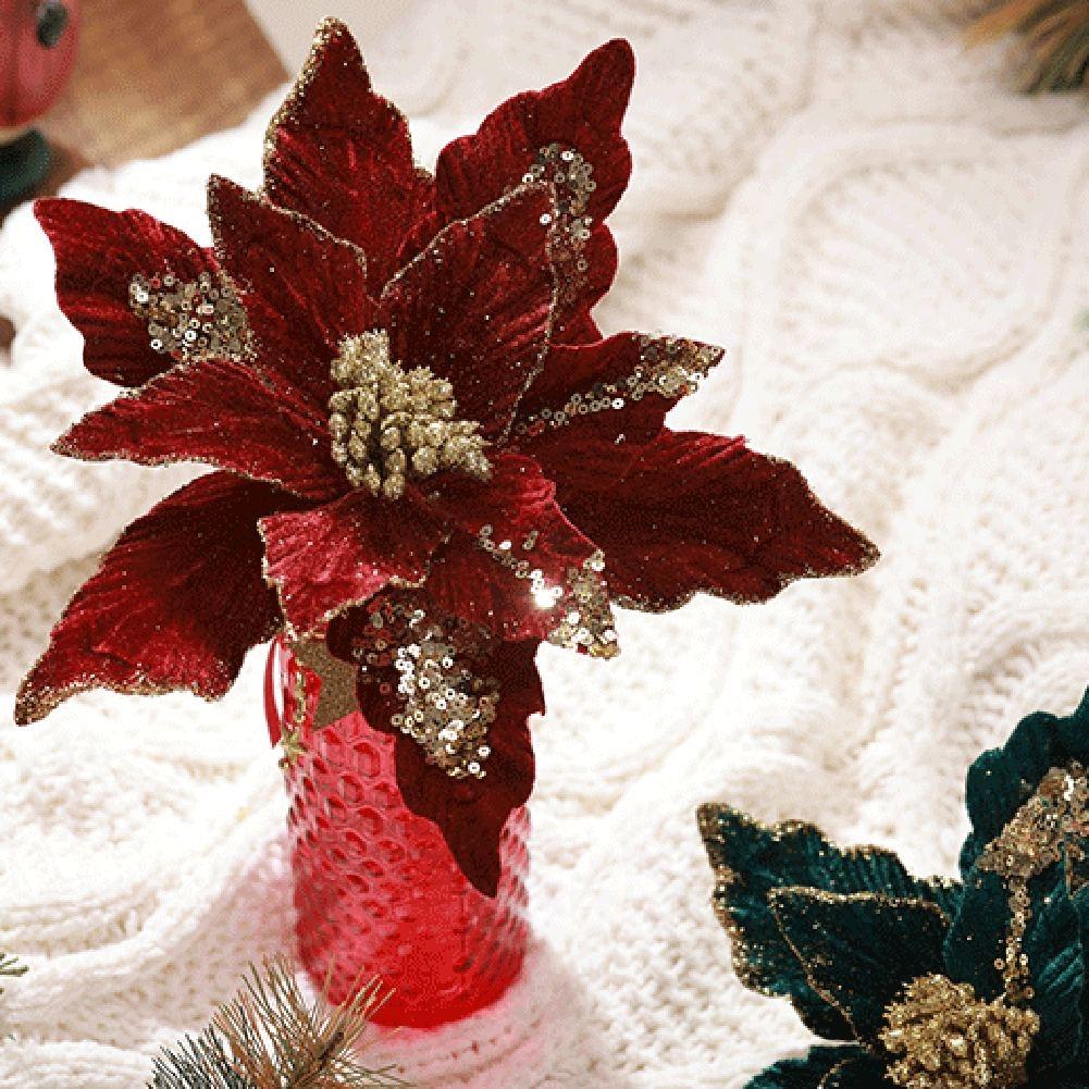 Xmas Glitter Flower 28cm Atmosphere Beautiful Ornament