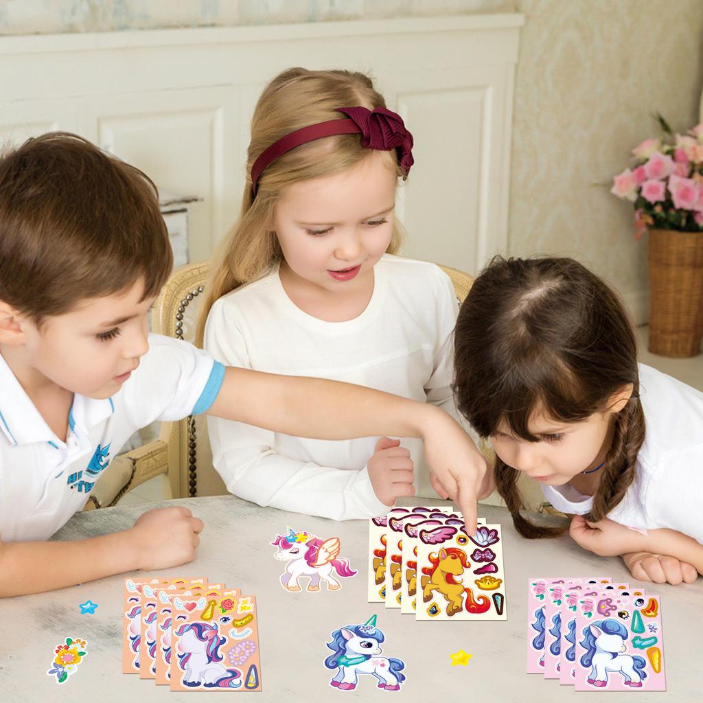 8 Models/pack of Unicorn Face Swap Set Stickers Cartoon Cute Children's Baby Puzzle Early Education Puzzle Stickers