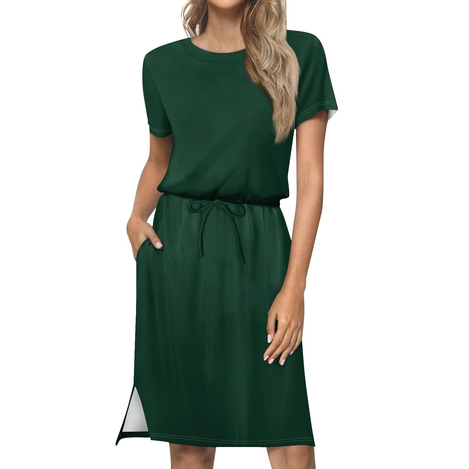 

Жіноча модна вільна повсякденна суцільна кольорова сукня з короткими рукавами та зав’язаними кишенями M