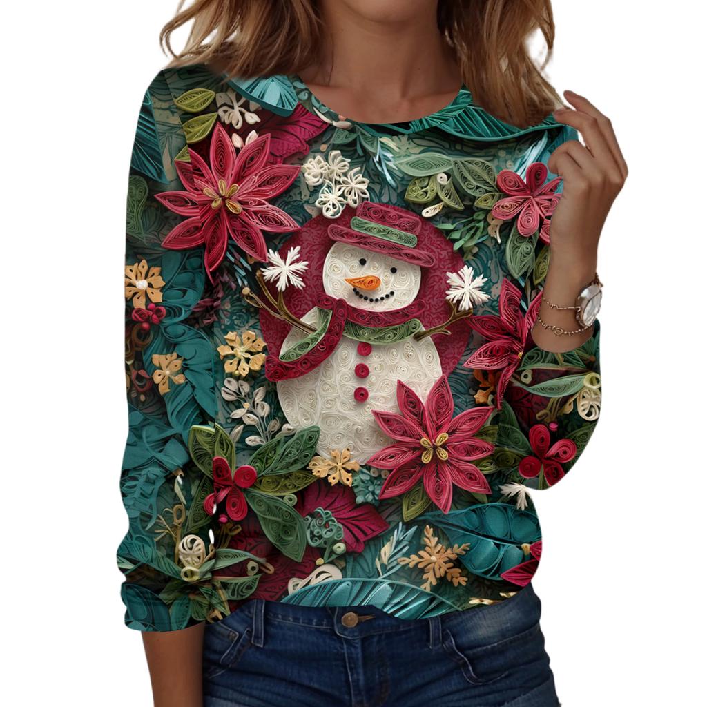 Women's Fashion Casual H Printed V-Neck Long Sleeve Decorative Button T-Shirt Tops