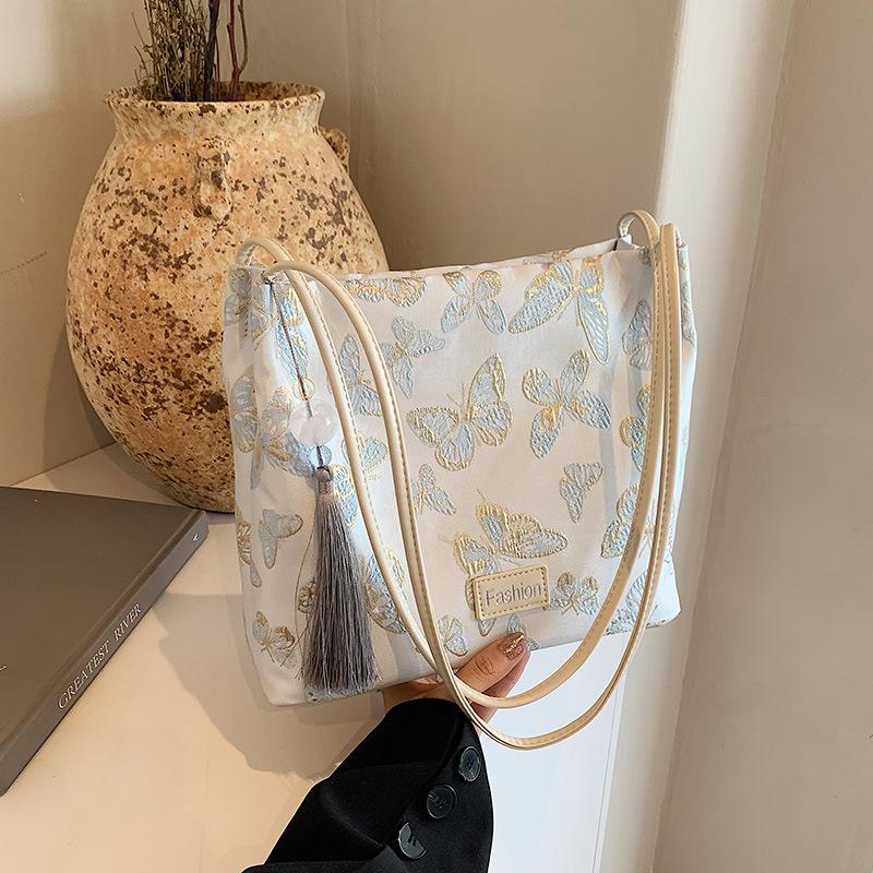 

Новая сумка в стиле ханьфу, антикварная вышитая сумка-ведро, портативная, через плечо, рюкзак, аксессуары для ханьфу, тканевая сумка белый