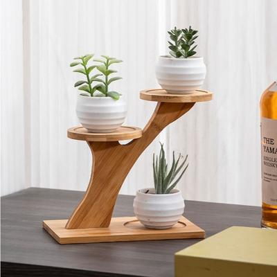 Multi-layer Desktop Flower Rack Bamboo Shelf Mini Flowerpot Holder  Living Room