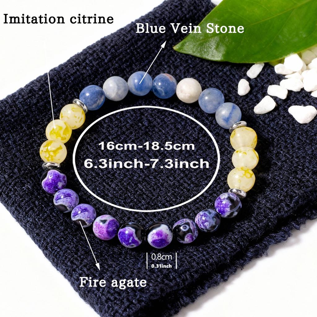 Blue Spot Stone Yellow Agate Purple White Dotted Agate Beaded Bracelet with Spacers Natural Fashion Jewelry for Men Women Daily Wear Gift