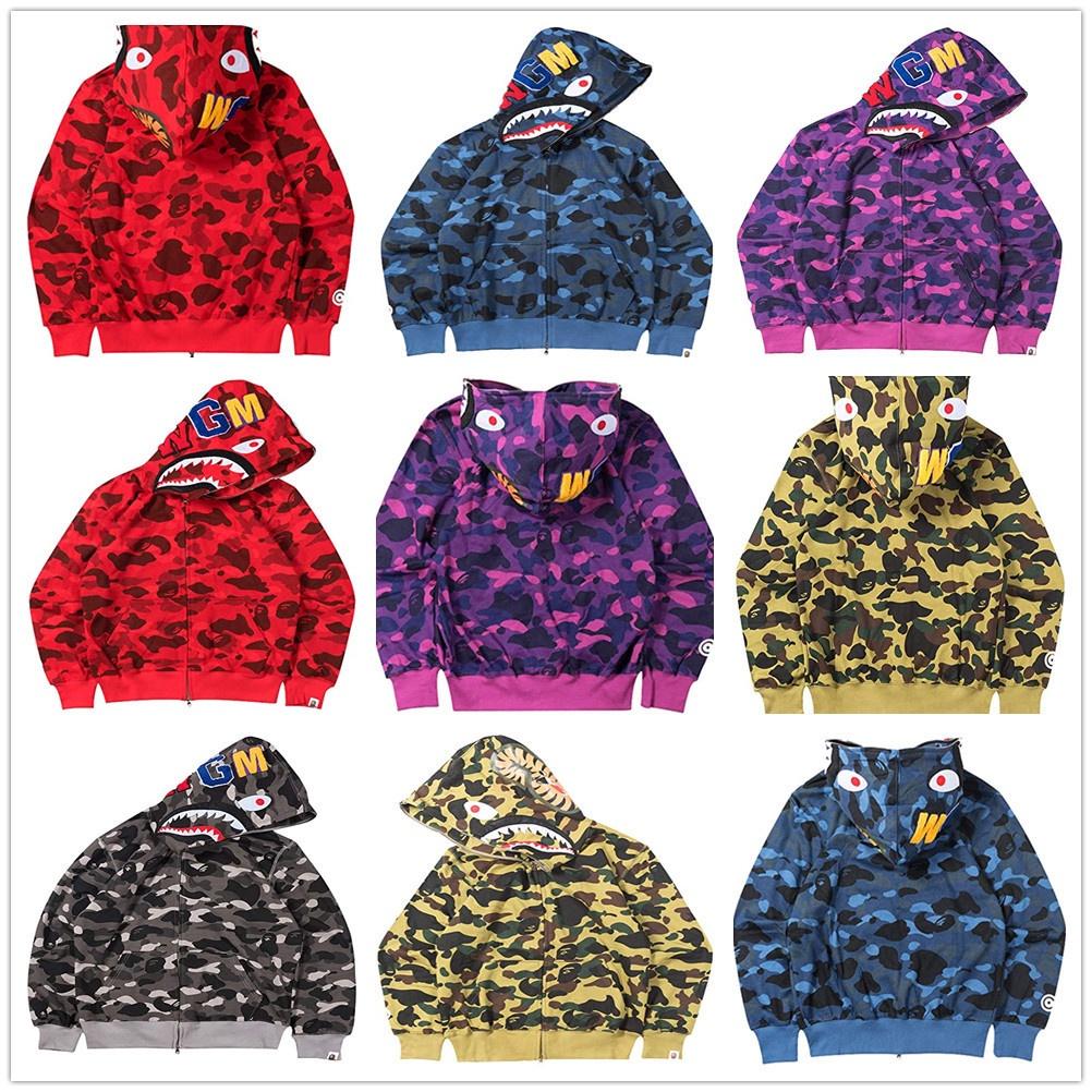Women Bape Men Zip Up Jacket Shark Printing Hoodie Streetwear Fashion