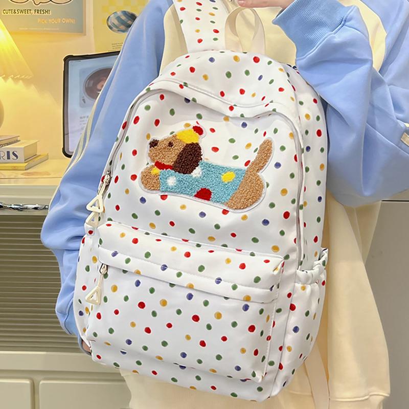 Korean Version Of Large Capacity Backpack Color Polka Dot Student Backpack Casual Trend Computer Bag