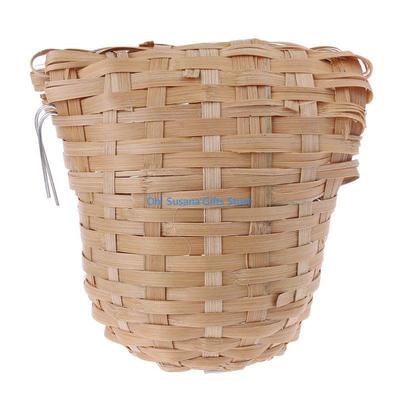 090D Small Bird Nest with Metal Hook Hand-Woven Bird Eco-friendly Natural Bamboo Cage Accessories Hanging Bird Shelter