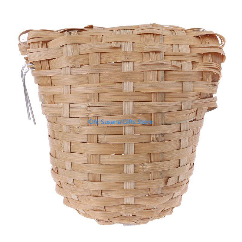 090D Small Bird Nest with Metal Hook Hand-Woven Bird Eco-friendly Natural Bamboo Cage Accessories Hanging Bird Shelter