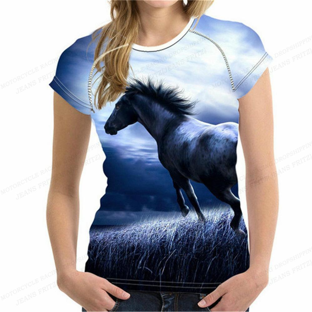 Tricou de damă Tricou cu imprimeu 3d de cal pentru femei Tricouri de modă pentru femei Topuri cu mânecă scurtă oversize Tricouri Haine animale Tricouri pentru fete de vară