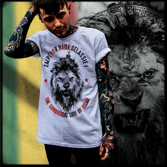 

Reggae t-shirt Jah Rastafari Haile Selassie I Blessings Jamaican Rasta lion roar L