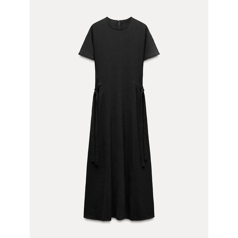 Za2024 Fall New Women's Clothing Casual Elegant Vertical Short Sleeve round-Neck Long Midi Skirt Dress 0264670