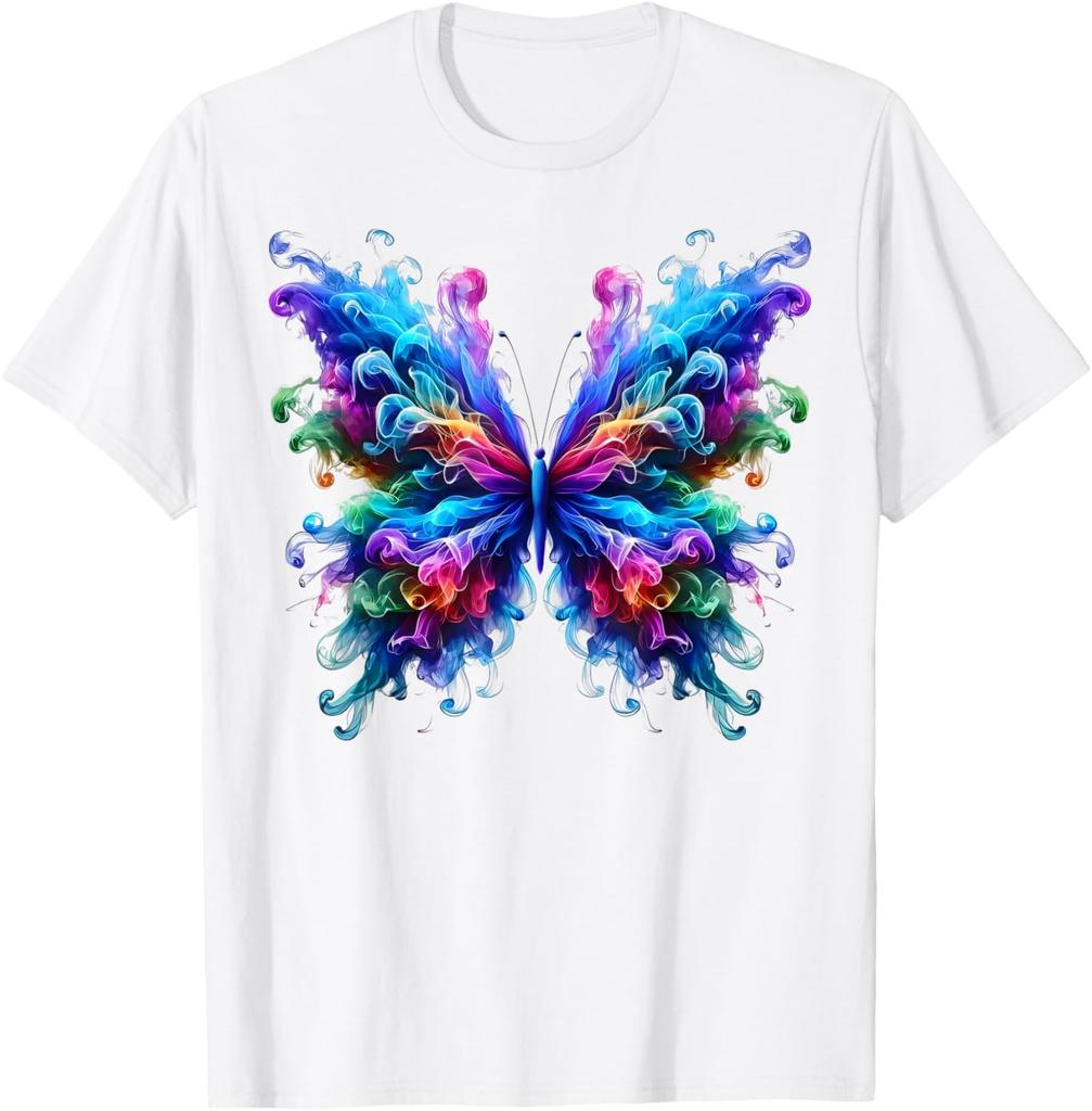 Vibrant Smoke Butterfly Graphic Tee Men's Breathable Crewneck Casual Trip T-Shirt