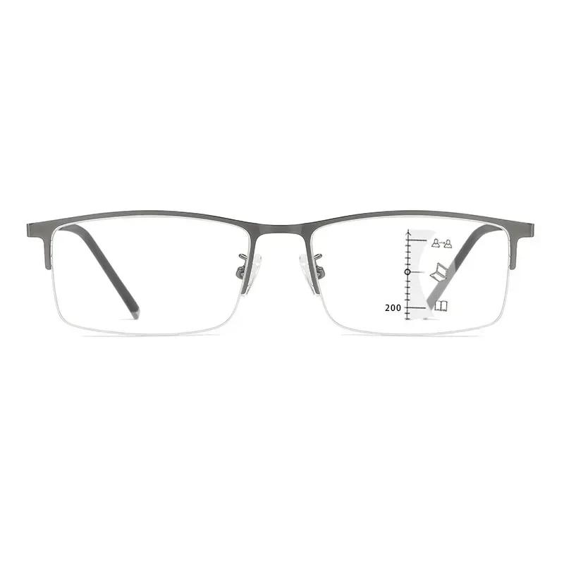 Mens Multifocal Eyeglasses Fashion Metal Frame Reading Glasses For Presbyopia Near Far Sight Business Eyewear To +4 0