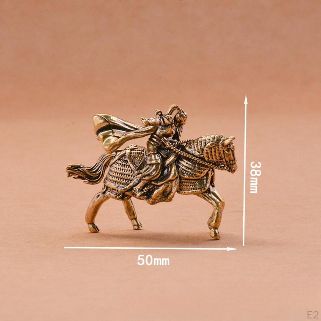 Mulan on Horseback Statue Retro Antique Miniature Brass Figurine Bronze Figure for Tabletop