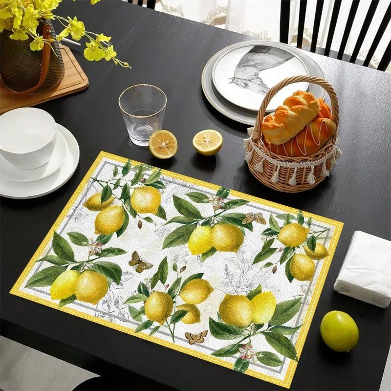 Retro Zitronenmuster Leinen Platzsets Geeignet für Esstisch Moderne Stil Matten Platzset Küche Esstisch Matte Party Dekoration