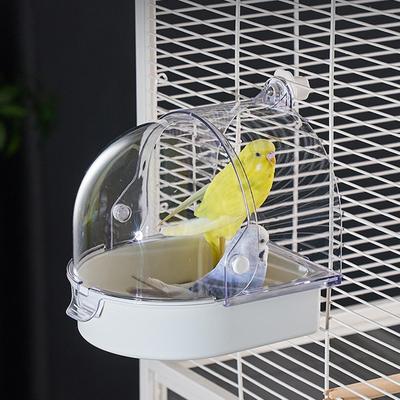 Cage Bird Bath Clear Bathtub Shower Feeder Splash Guard Bird Bath For Parakeets For Indoor Window Cockatiel Conure Canary