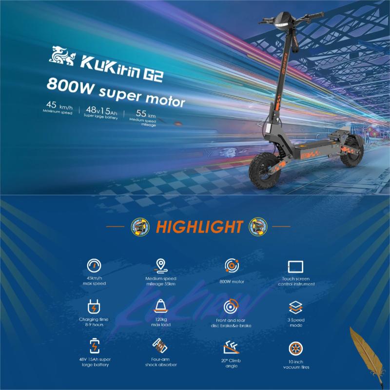 2025 Neuer Kukirin G2 800W 48V15AH Elektroroller Höchstgeschwindigkeit 45-50km/h 10-Zoll-Reifen Maximale Reichweite 55-60km Faltbarer E-Scooter