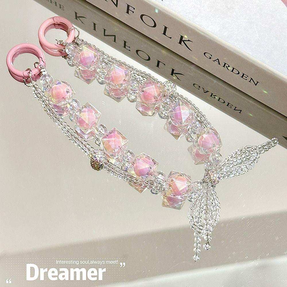 

Hanging Cord Mobile Phone Strap Beaded Double Layer Mobile Chain Lanyard Phone Choker Universal розовый