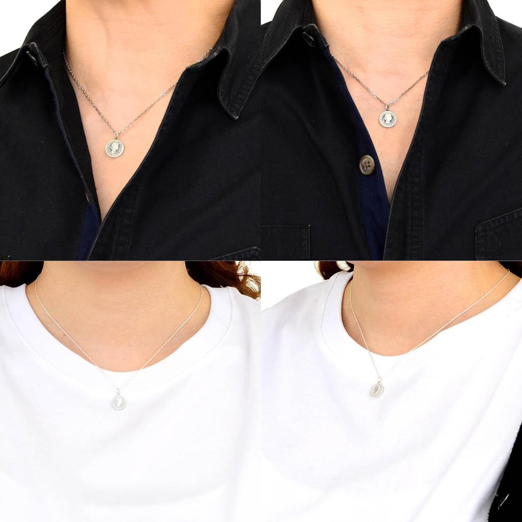 Necklace Set Six Pence Coin Design Popular Brand Silver Matching Necklaces for Men and Women Set of 2 Simple Design [AQUA SILVER] Couple's - - - - - -