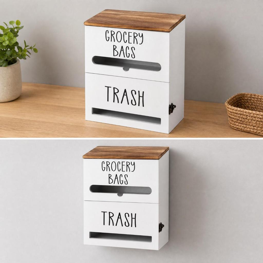 Wall-Mount Bag Storage Box Countertop Kitchen Paper Organizer Multi-Functional