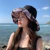 Flower bucket hat women's spring and summer sunscreen sunshade UV protection casual big eaves cover face big head circumference double basin hat