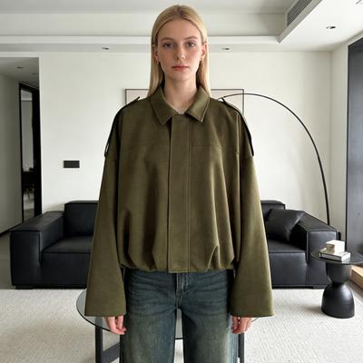 Yousheng Women's Faux Suede Jacket Oversized Long Sleeve Lapel Pilot Coat Casual Zip Up Snap Coat Fall Spring Outerwear