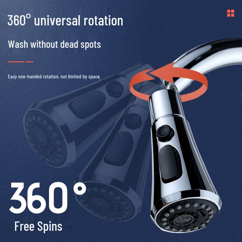 Splash-Proof 360° Rotating Kitchen Faucet with Three-Speed Pressurized Blade Flushing Aerator