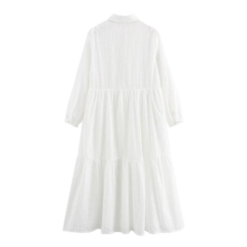 Summer European & American Style Women's Hollow Embroidery Midi Dress