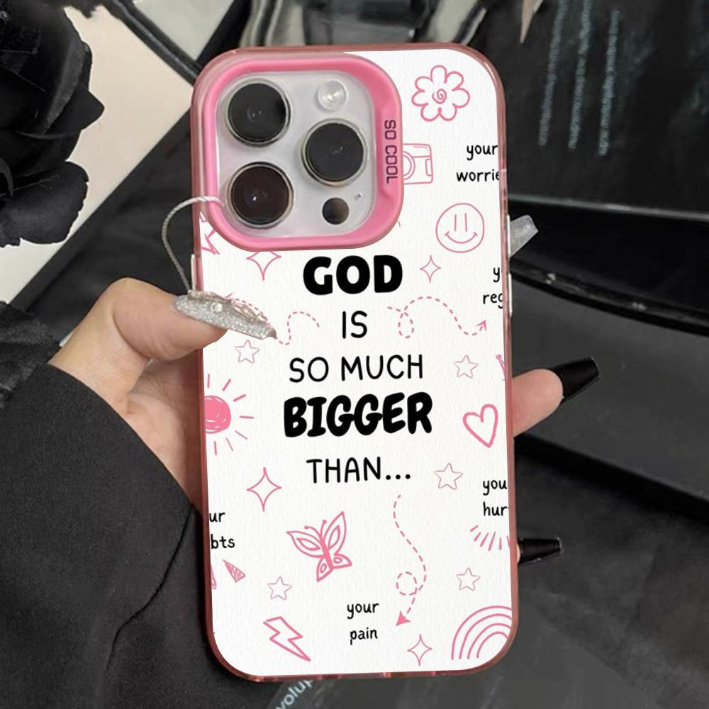 Jesus God Quote Scrawl Phone Case For iPhone 16,15,14,13,12,11,Pro,Max,Plus,Mini,XS,SE Anti Fall Pink Matte Hard Bumper