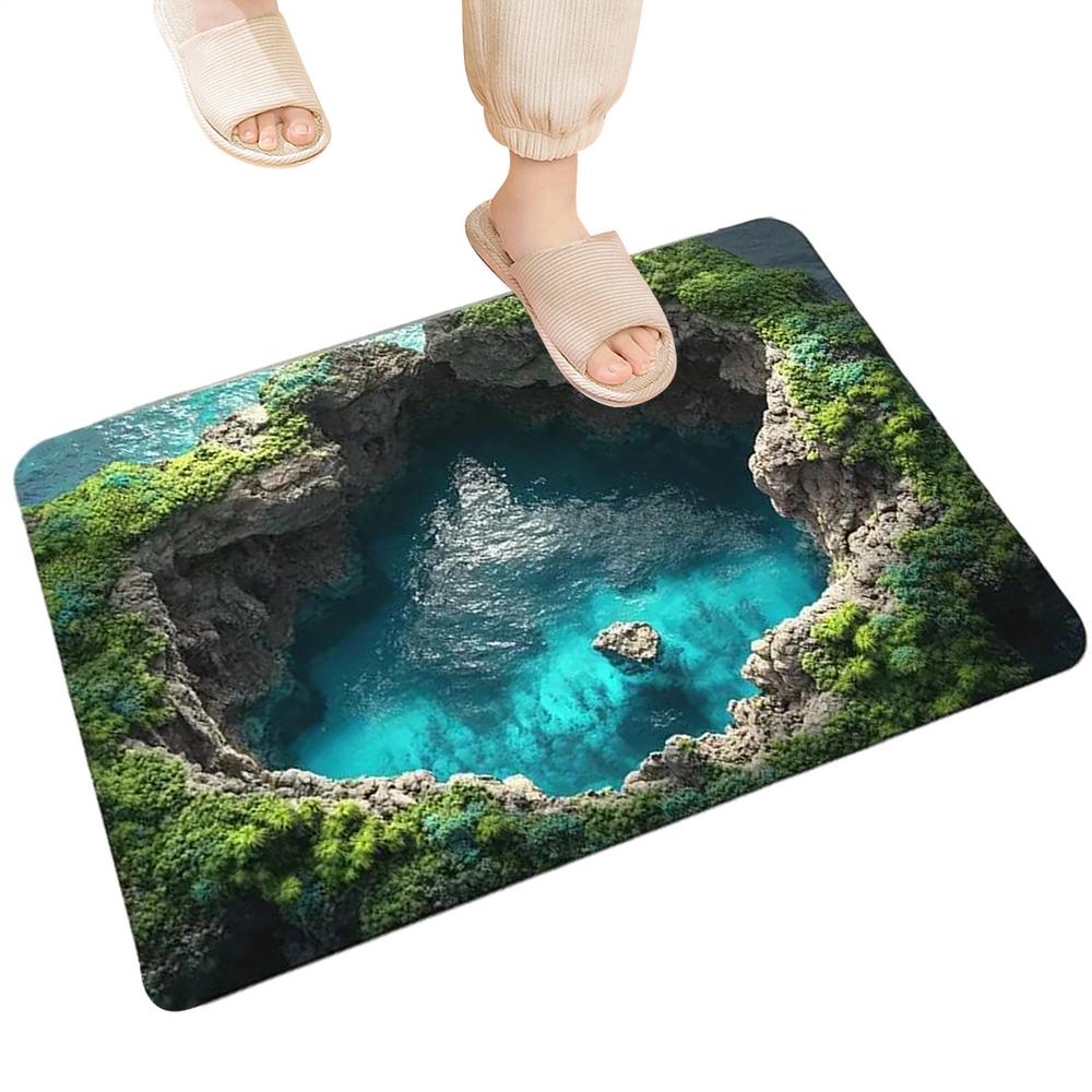 

Hole Illusion Rug Soft Plush Puddle Print Pad Non-Slip 3D Illusion Front Floor Mats For Front Door Bedroom Garden Indoor Outdoor