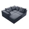 Black Modular Shaped Sectional Sofa Couch, Deep Seat Corduroy Corner Sofa with Throw Pillows, Free Combination Floor Sofa for Living Room Apartment