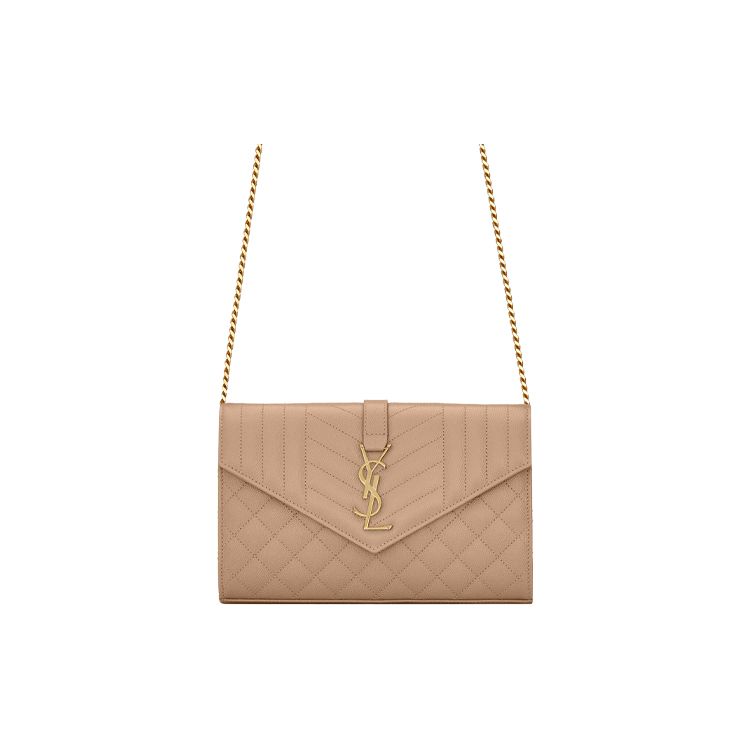 Saint Laurent Ysl Monogram Gold Logo Grainy Embossed Quilted Chain Leather Wallet Shoulder Bag Women bags Dark-Beige 620280-BOW91-2721