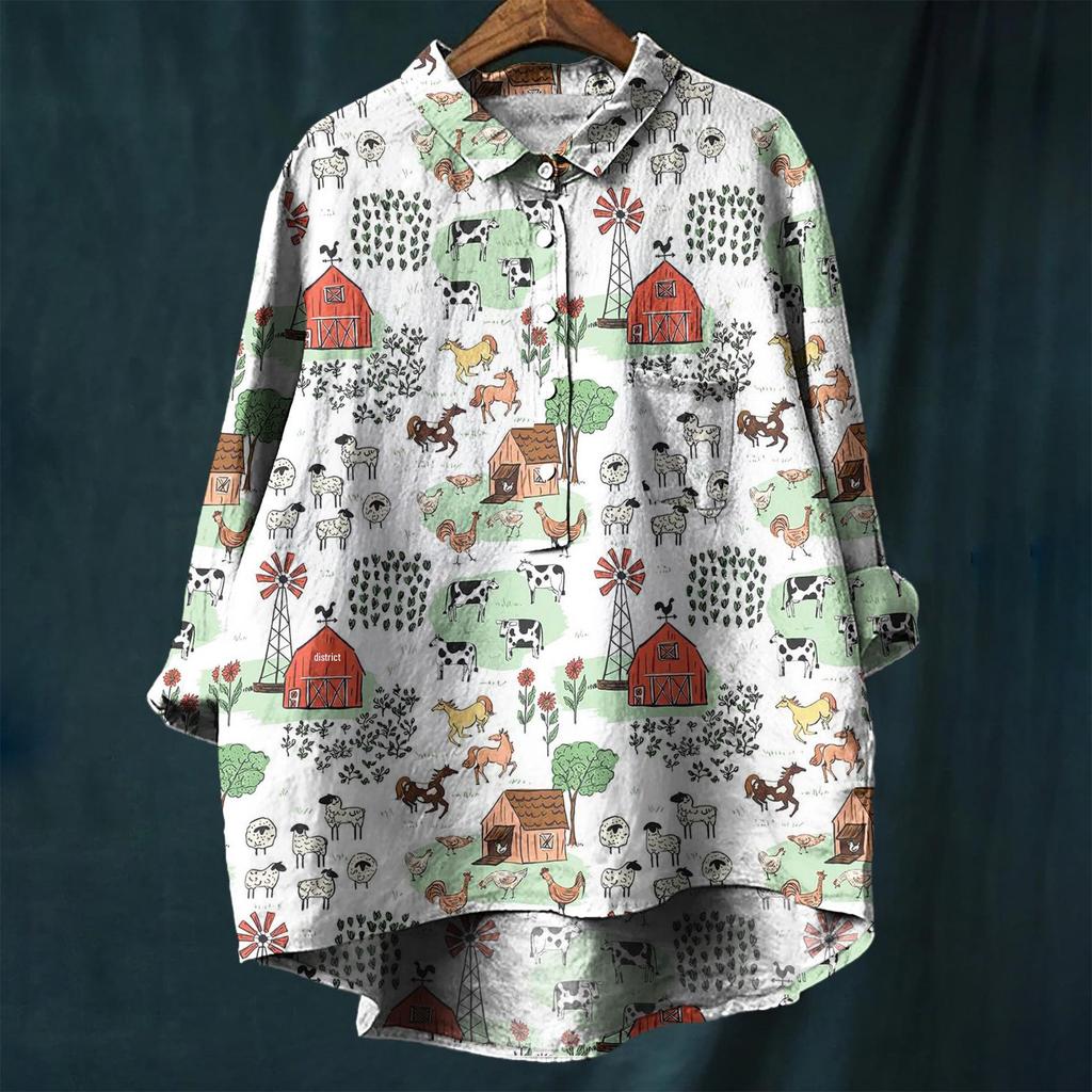 2025 European & American Casual Holiday Long-Sleeve Hawaiian Print Shirt