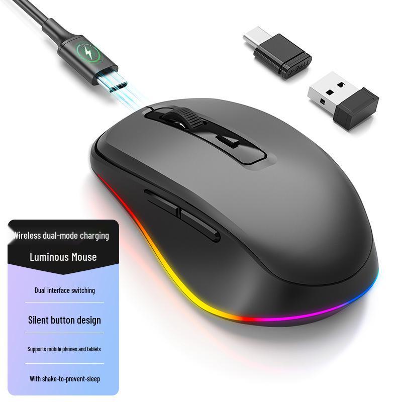 M106 USB-C Wireless RGB Mouse, Dual Mode & Rechargeable for Desktop, Laptop, and Tablet
