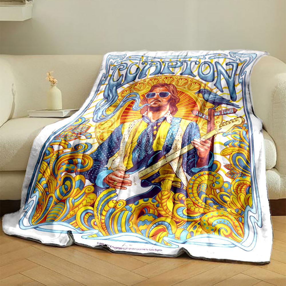 Vintage Eric Clapton 1974 Us Tour Yellow Plush Blanket, Multipurpose Blanket for Home and Travel, Cloud-Like Blanket for Total Relaxation