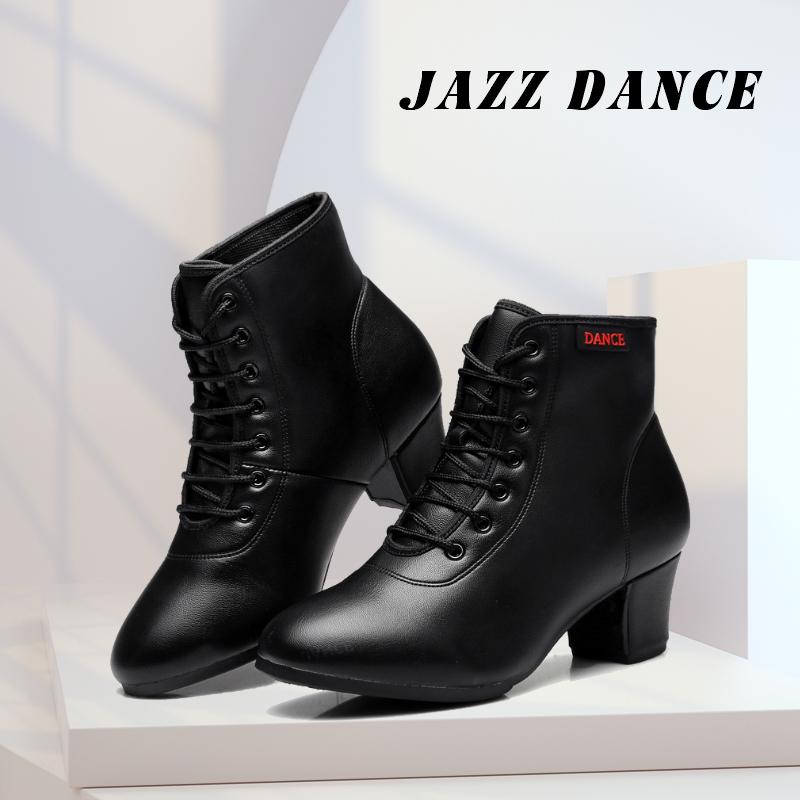 Faux-Tanzstiefel Schwarz Erwachsene Damen Outdoor Moderne Gesellschaftstanzschuhe Matrosen-Tanzschuhe High Top Atmungsaktive Tanzstiefel