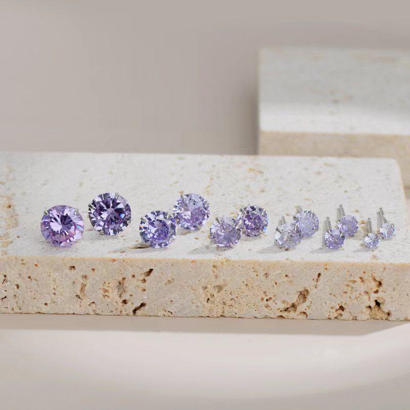 Beixi s925 Sterling Silver Light Purple Rhinestone Stud Earrings 925 Silver
