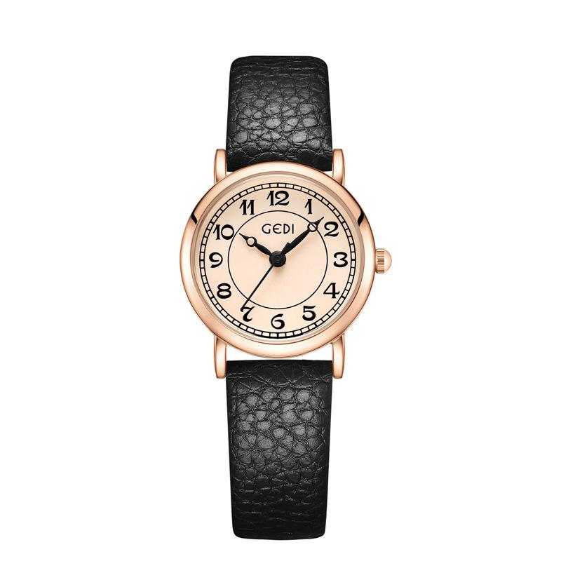 Retro Niche Student Watch, Simple Temperament, High-End Lychee Pattern Belt Watch, Women'S Waterproof Quartz Watch