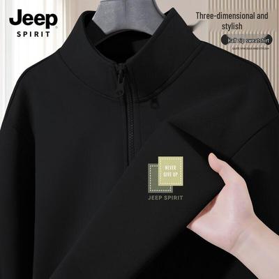JEEP SPIRIT Men's 2025 Loose Fit Half-Zip Stand-Collar Sweatshirt