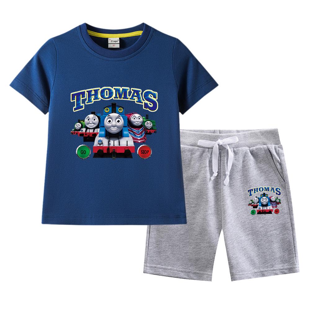Thomas Kids Boys' 2023 Cotton Summer Set: Short Sleeve T-shirt & Capris 2-Piece