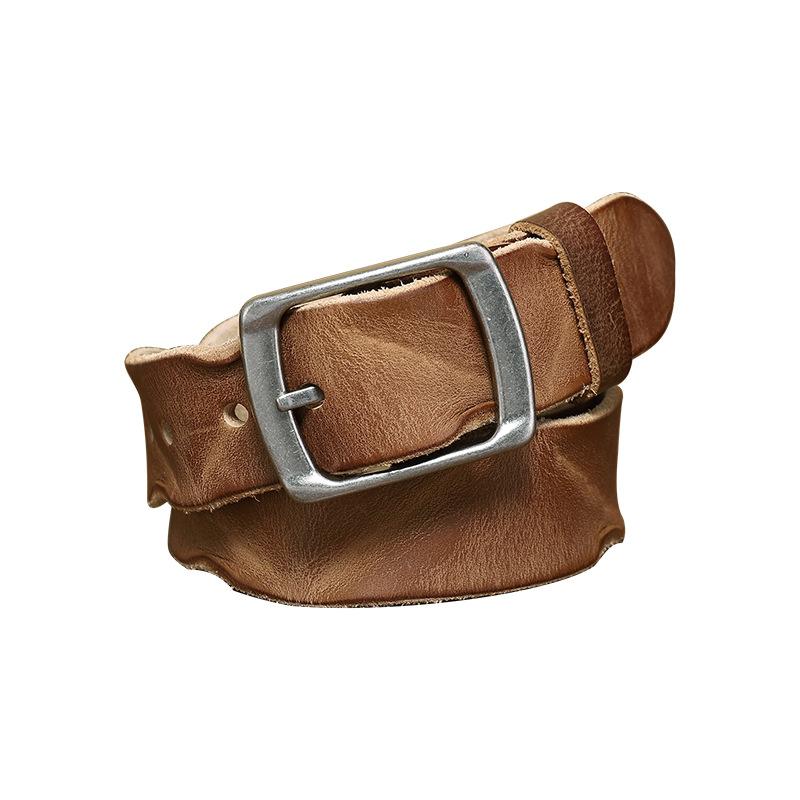 Korean Version Retro Old Pleated Belt Men'S Genuine Leather Pin Buckle First Layer Cowhide Trend Personalized Youth Jeans Belt