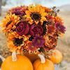 Artificial Flowers Silk Sunflowers Festival Autumn Garland Wedding Bridal Bouquet Home Room Arrangement Vase Window Sill Decor