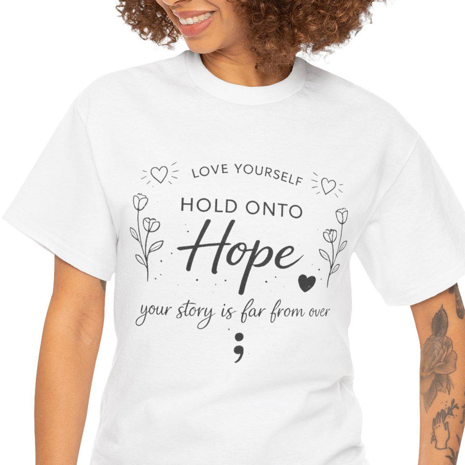 Hold Onto Hope T-Shirt | Mental Health Awareness, Semicolon Design L