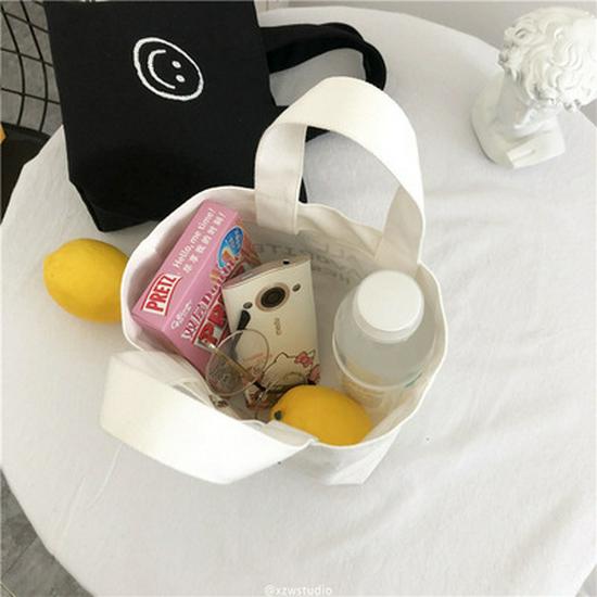 INS Style Canvas Bag - Smiling Face Student Tote with Custom Logo