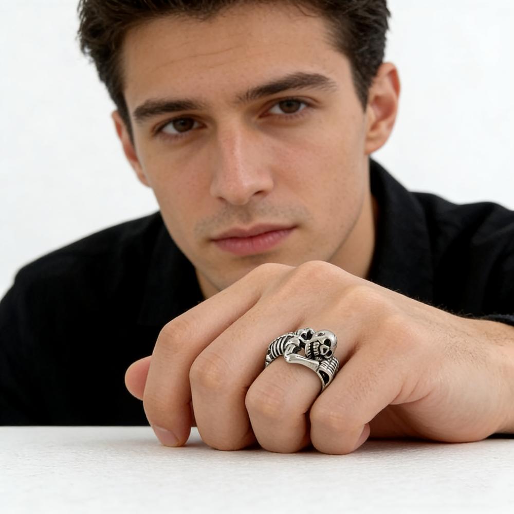 Punk Skull Ring for Men and Women, Retro Alloy Adjustable Ring, Jewelry Gifts