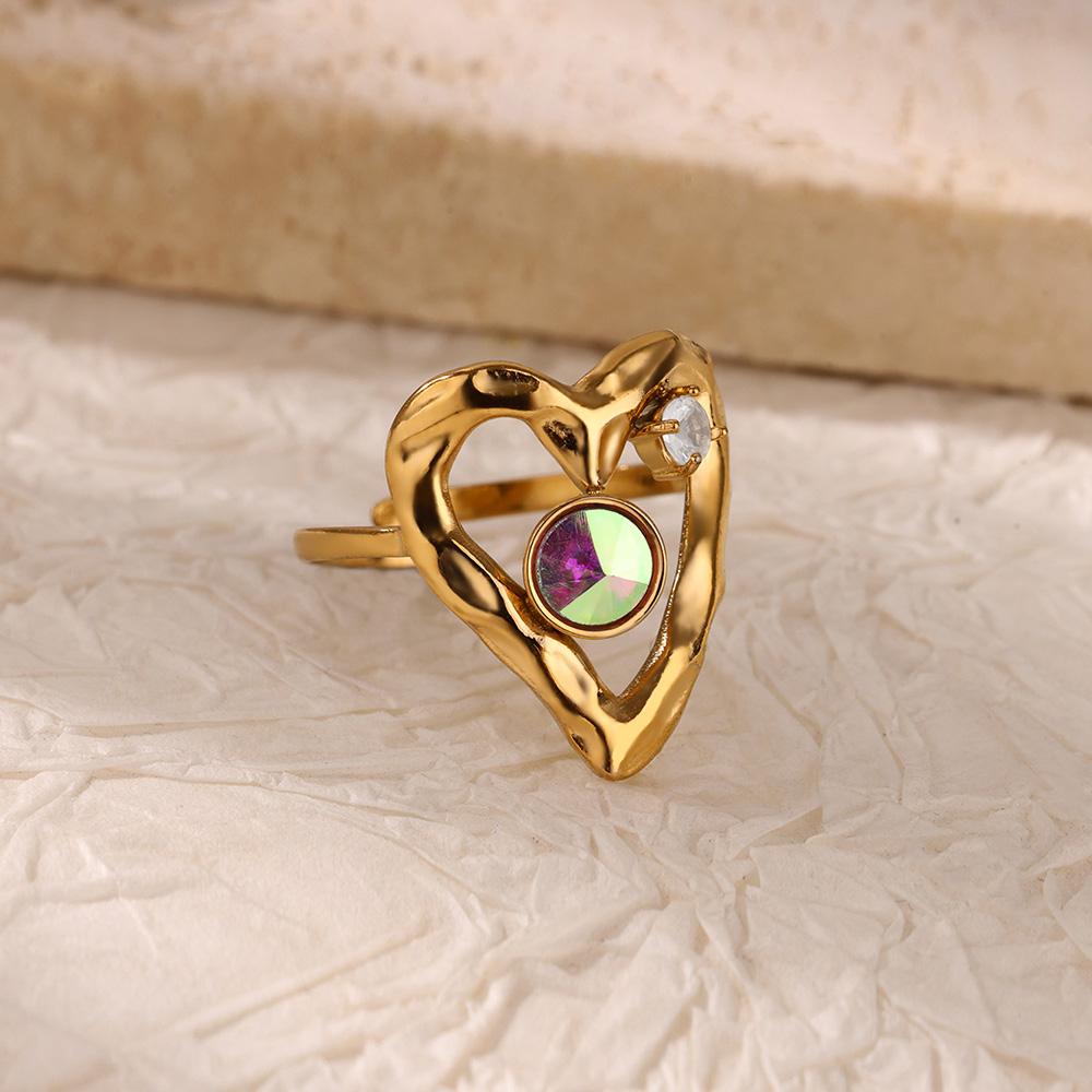 Hollow Colored Heartopen Rings For Women Gold Color Wedding Aesthetic Stainless Steel Ring Jewelry Accessories Christmas Gift